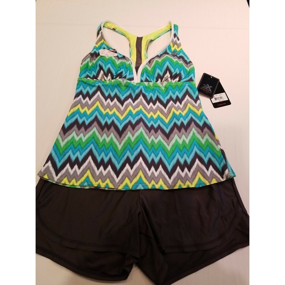 ZeroXposur Other - Zero Xposur Women's 2pc Gray Yellow Green Teal Swimsuit Beachy Coastal Modest